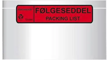 Docustick Standard begeleidend documentzak m/druk C65 225 mm x 122 mm